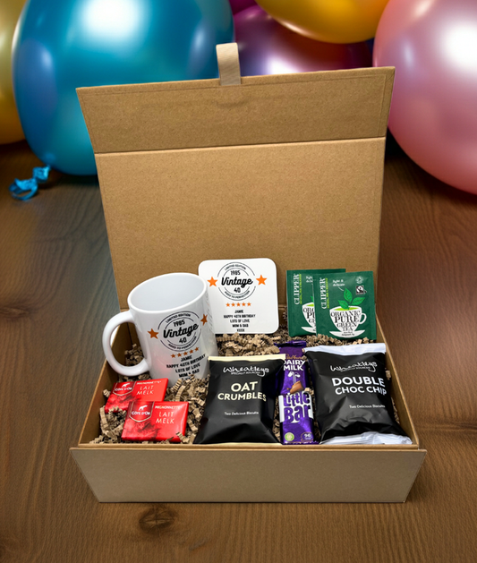 Personalised Vintage Birthday Design Mug & Coaster Hamper Gift Box
