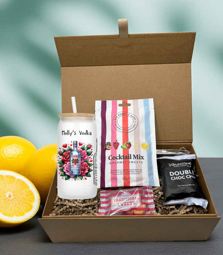 Personalised Vodka Design Frosted Glass Tumbler Hamper Gift Box