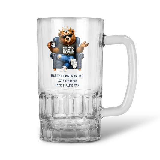 Personalised 20oz Pint Clear Glass Beer Tankard Mug - Dad Man Myth Legend Design