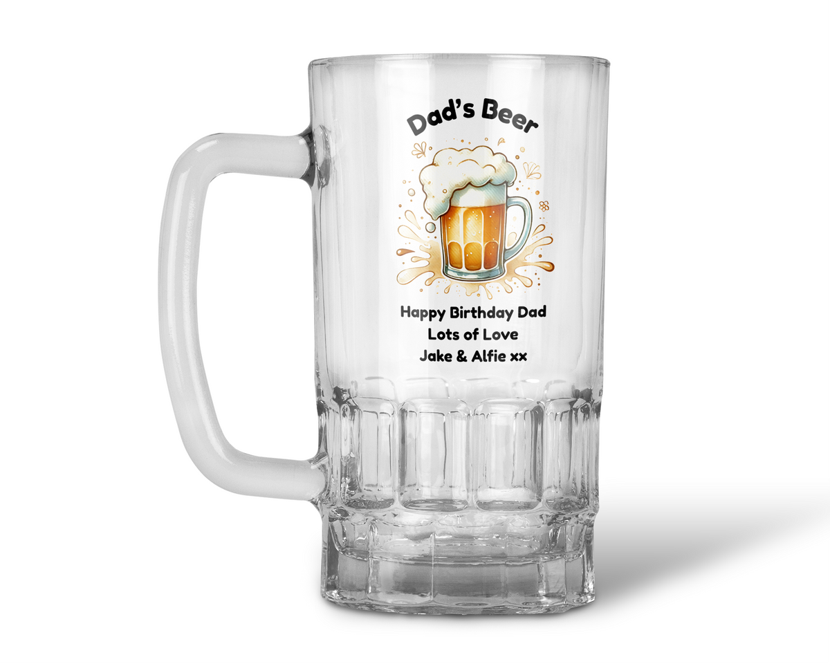 Personalised 20oz Pint Clear Glass Beer Tankard Mug - Beer Glass Design