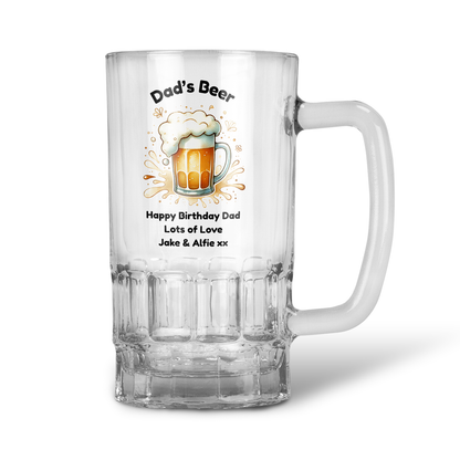 Personalised 20oz Pint Clear Glass Beer Tankard Mug - Beer Glass Design
