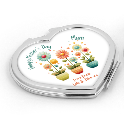 Personalised Heart Compact Mirror - Daisies