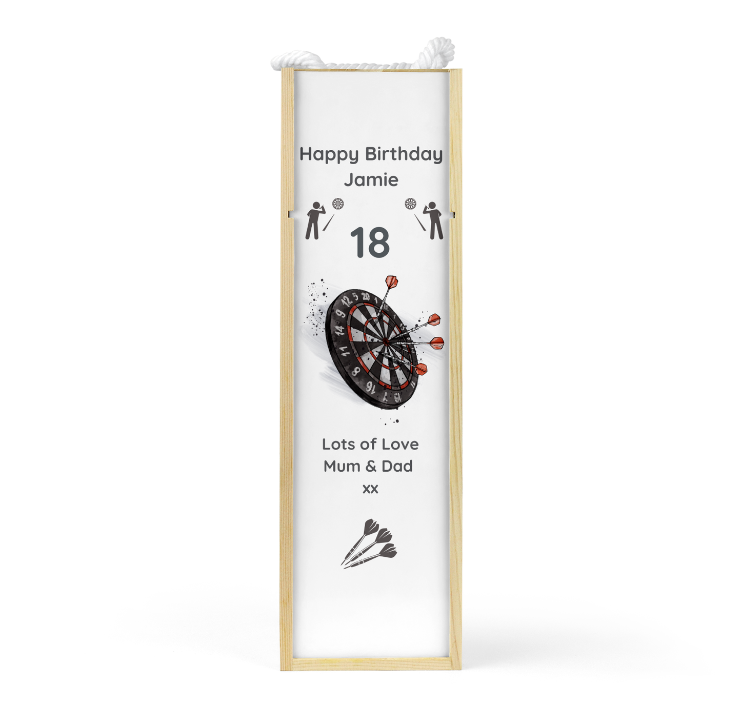 Personalised Wooden Wine Bottle Gift Box - Darts Design