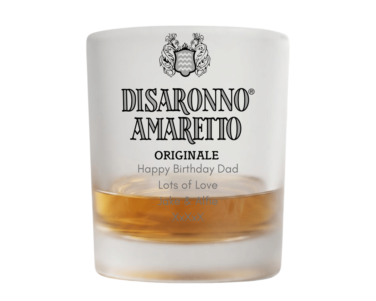 Personalised Frosted Glass Tumbler - Disaronno Design