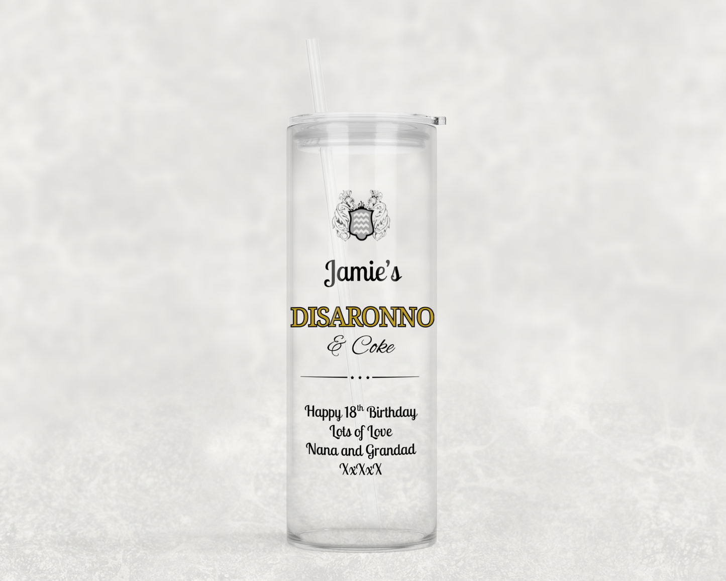 Personalised Tall Glass Tumbler - Disaronno & Coke Design