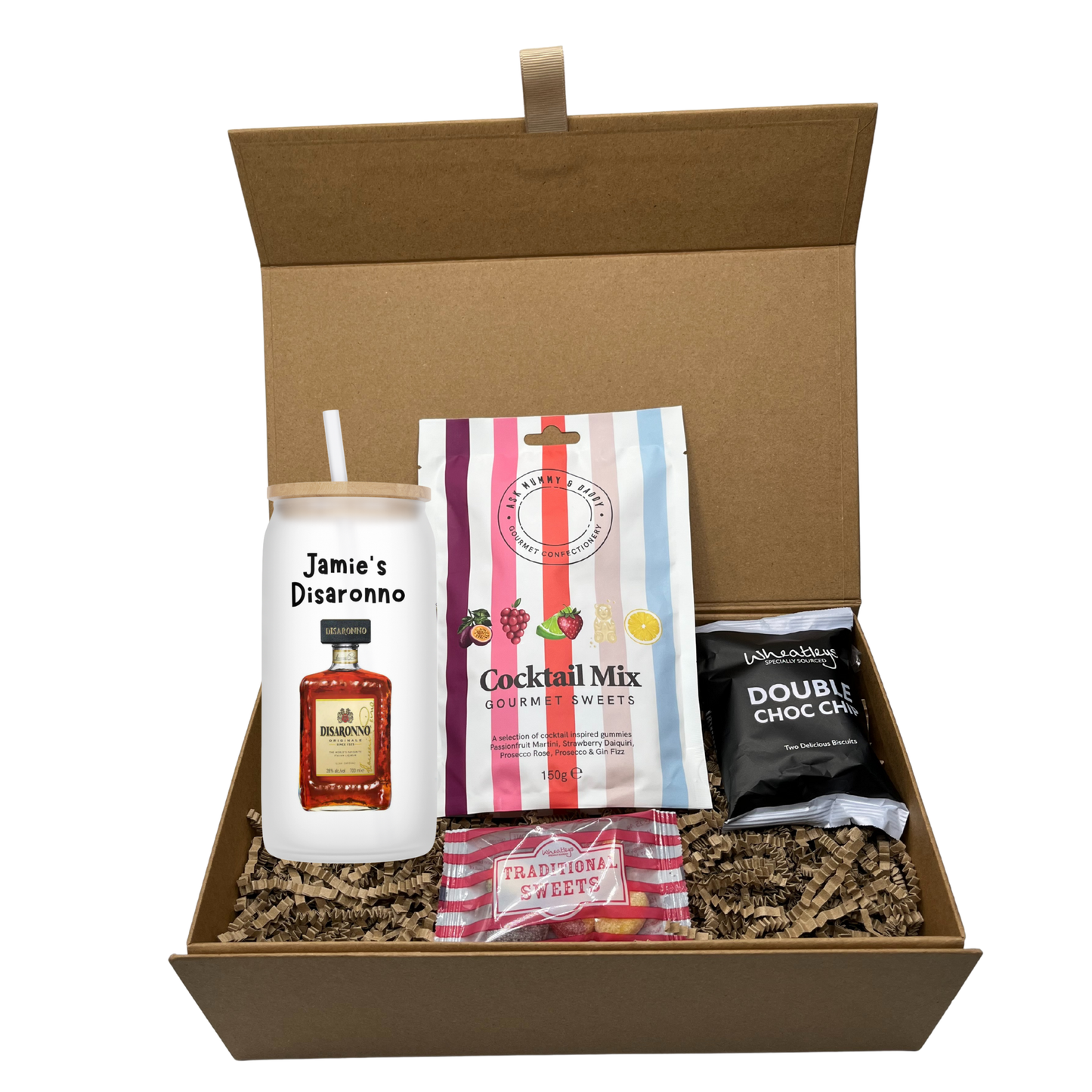 Personalised Disaronno Design Frosted Glass Tumbler Hamper Gift Box