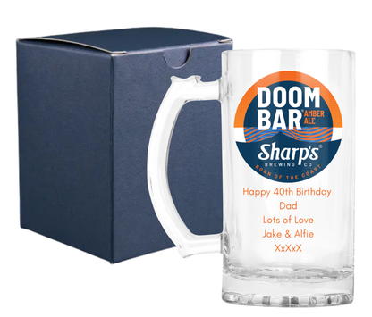 Personalised Glass Beer Tankard Mug - Doom Bar Amber Ale Design