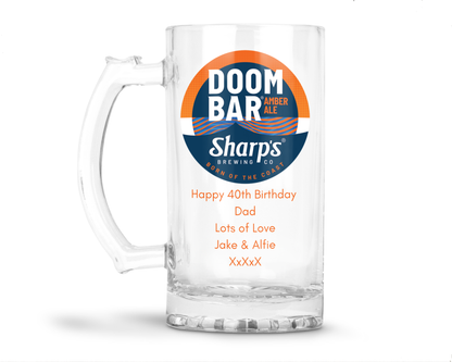 Personalised Glass Beer Tankard Mug - Doom Bar Amber Ale Design
