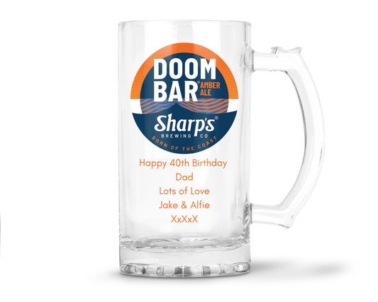 Personalised Glass Beer Tankard Mug - Doom Bar Amber Ale Design