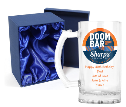 Personalised Glass Beer Tankard Mug - Doom Bar Amber Ale Design