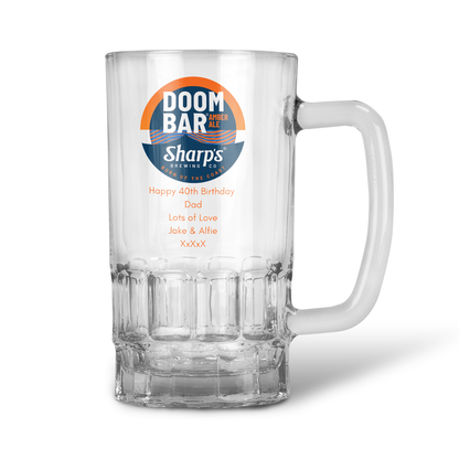Personalised 20oz Pint Clear Glass Beer Tankard Mug - Doom Bar Amber Ale Design