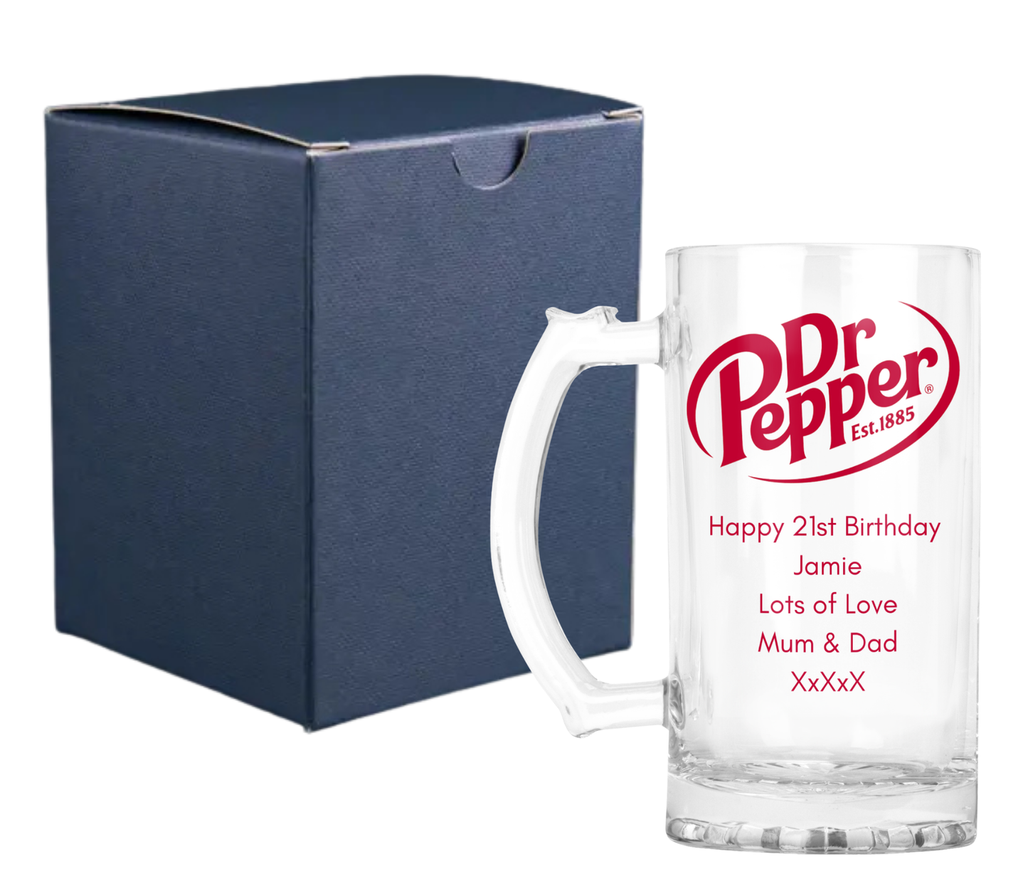 Personalised Glass Tankard Mug - Dr Pepper Design