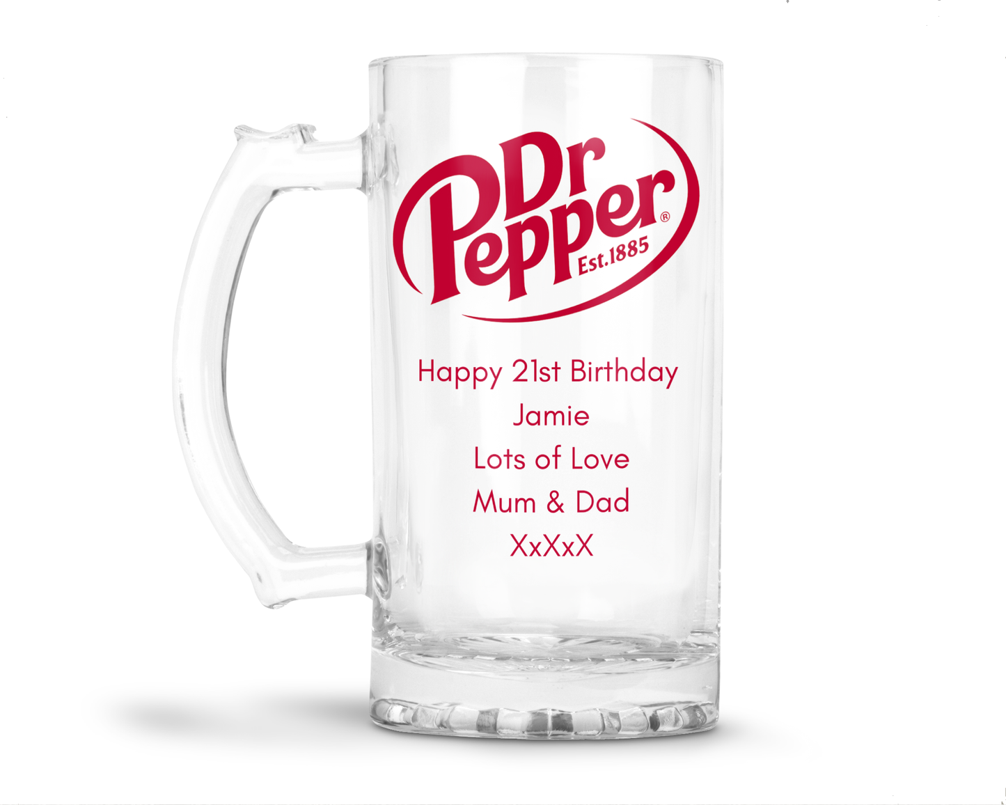 Personalised Glass Tankard Mug - Dr Pepper Design