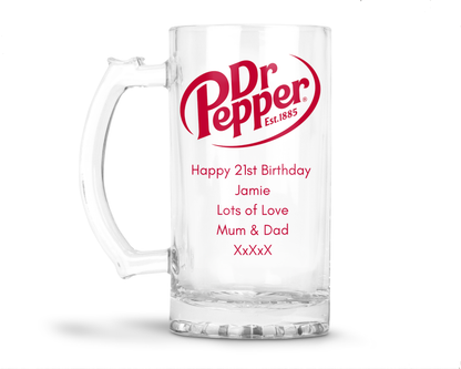 Personalised Glass Tankard Mug - Dr Pepper Design