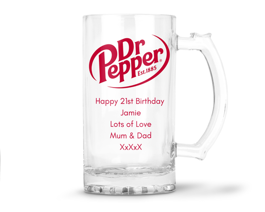 Personalised Glass Tankard Mug - Dr Pepper Design
