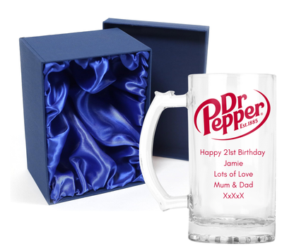 Personalised Glass Tankard Mug - Dr Pepper Design