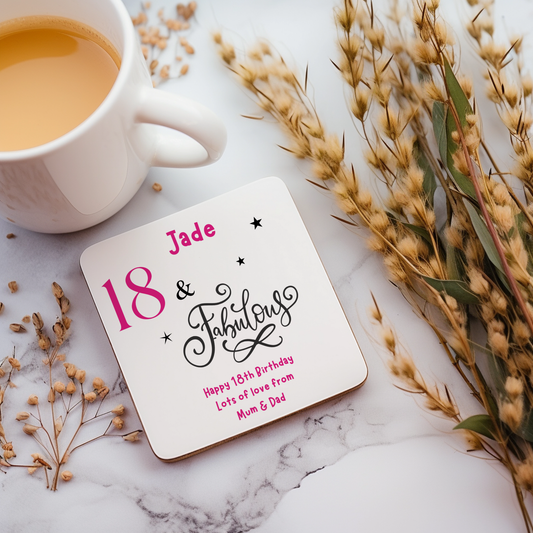 Personalised Drinks Coaster - Pink Fabulous Birthday Design