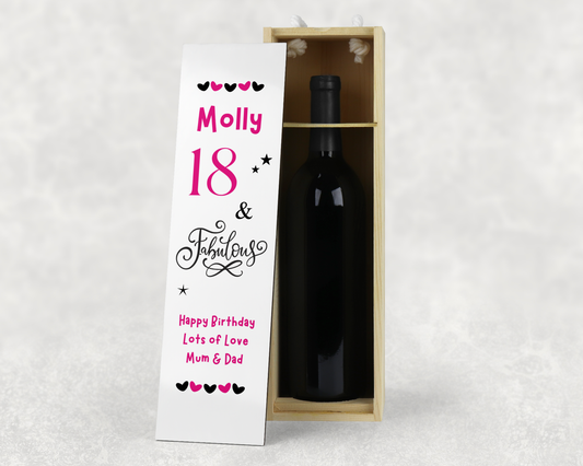 Personalised Wooden Wine Bottle Gift Box - Fabulous Birthday Design