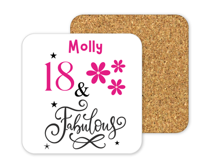 Personalised Drinks Coaster - Pink Fabulous Birthday Design