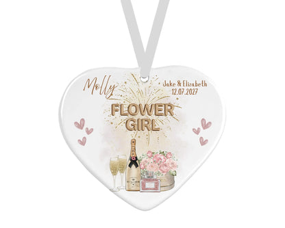 Personalised Ceramic Heart - Flower Girl Champagne Design