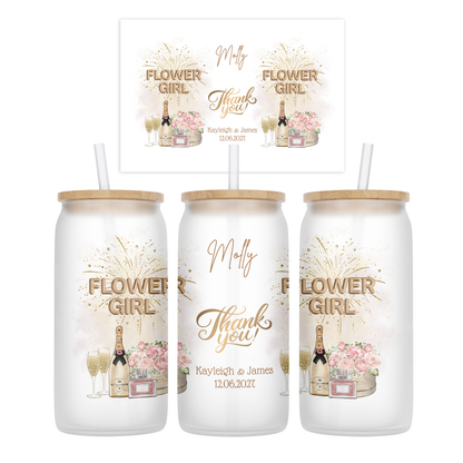 Personalised Frosted Glass Tumbler - Flower Girl Wedding Design