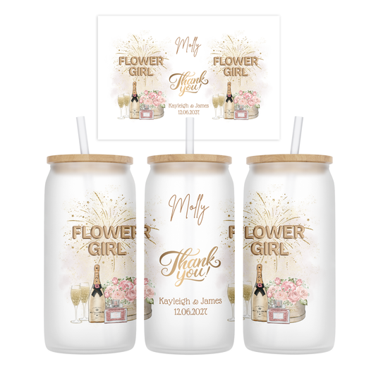 Personalised Frosted Glass Tumbler - Flower Girl Wedding Design