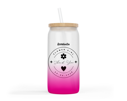 Personalised Ombre Pink Glass Tumbler - Flower Girl Wedding Design