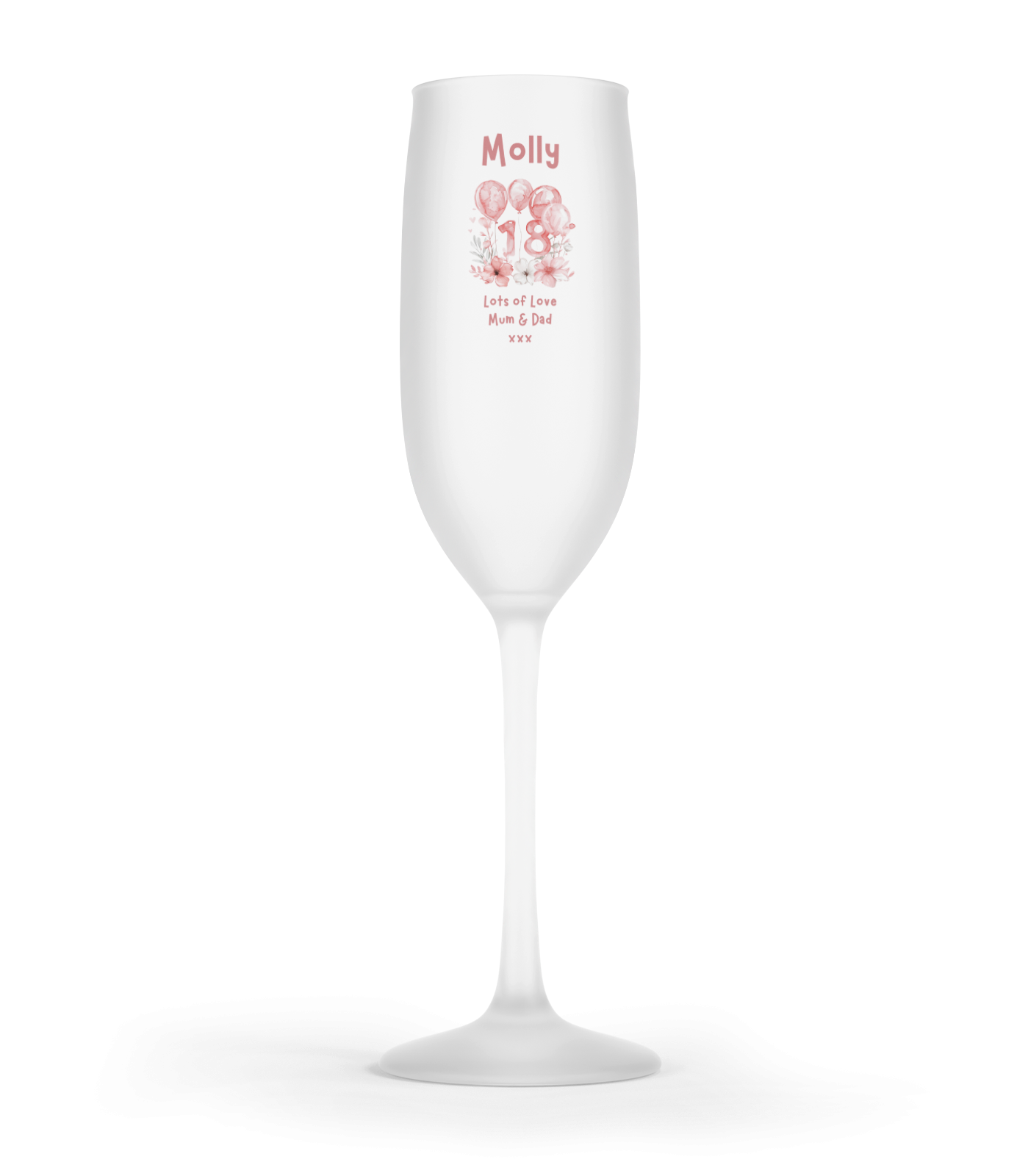 Personalised Flute Glass - 18th Birthday Pink Balloons