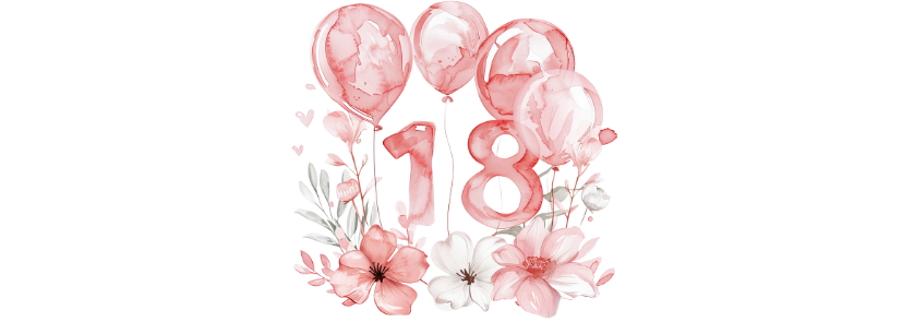 Personalised Flute Glass - 18th Birthday Pink Balloons