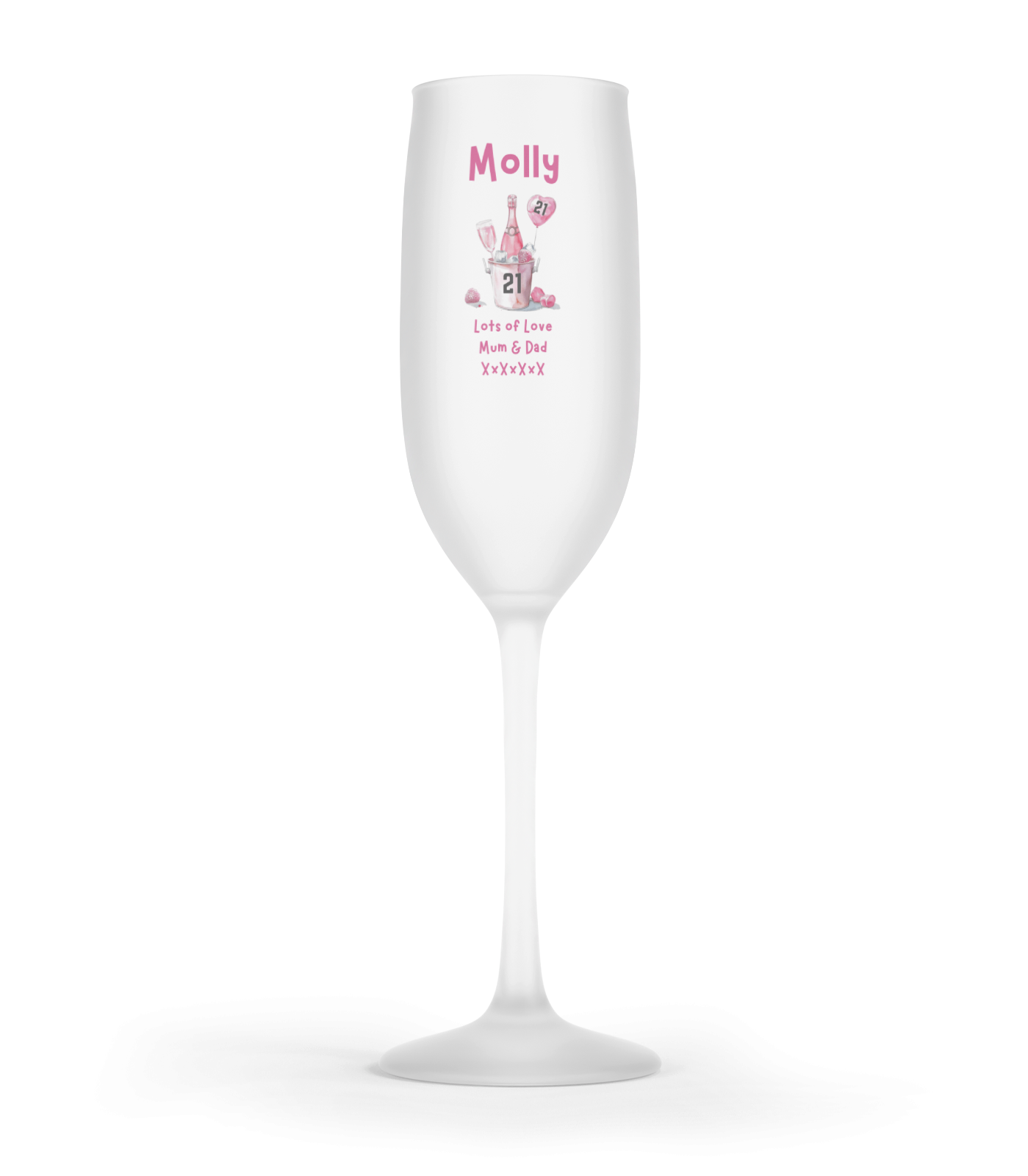 Personalised Flute Glass - 21st Birthday Pink Balloons