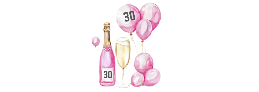 Personalised Flute Glass - 30th Birthday Pink Balloons