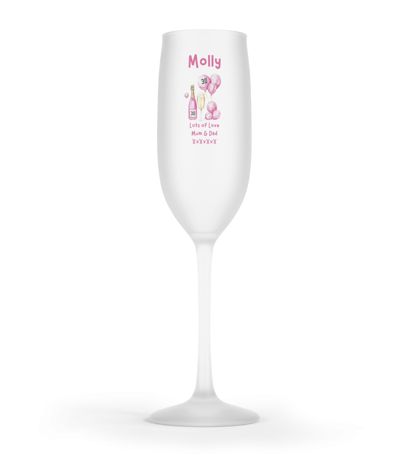 Personalised Flute Glass - 30th Birthday Pink Balloons