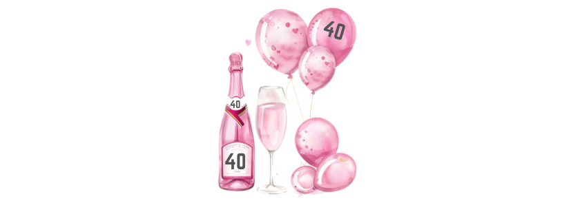 Personalised Flute Glass - 40th Birthday Pink Balloons