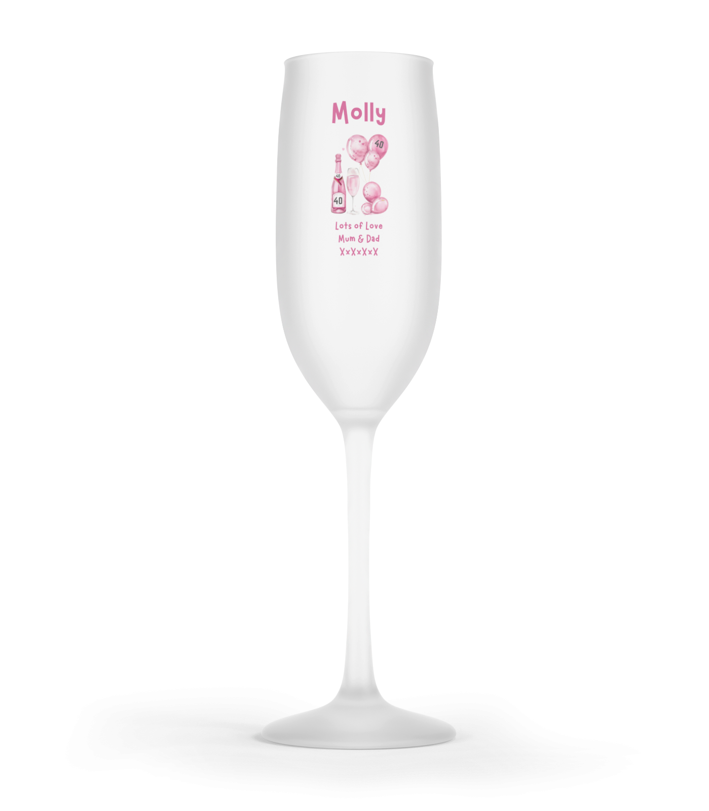 Personalised Flute Glass - 40th Birthday Pink Balloons