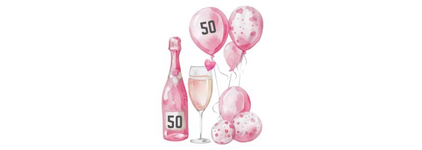 Personalised Flute Glass - 50th Birthday Pink Balloons