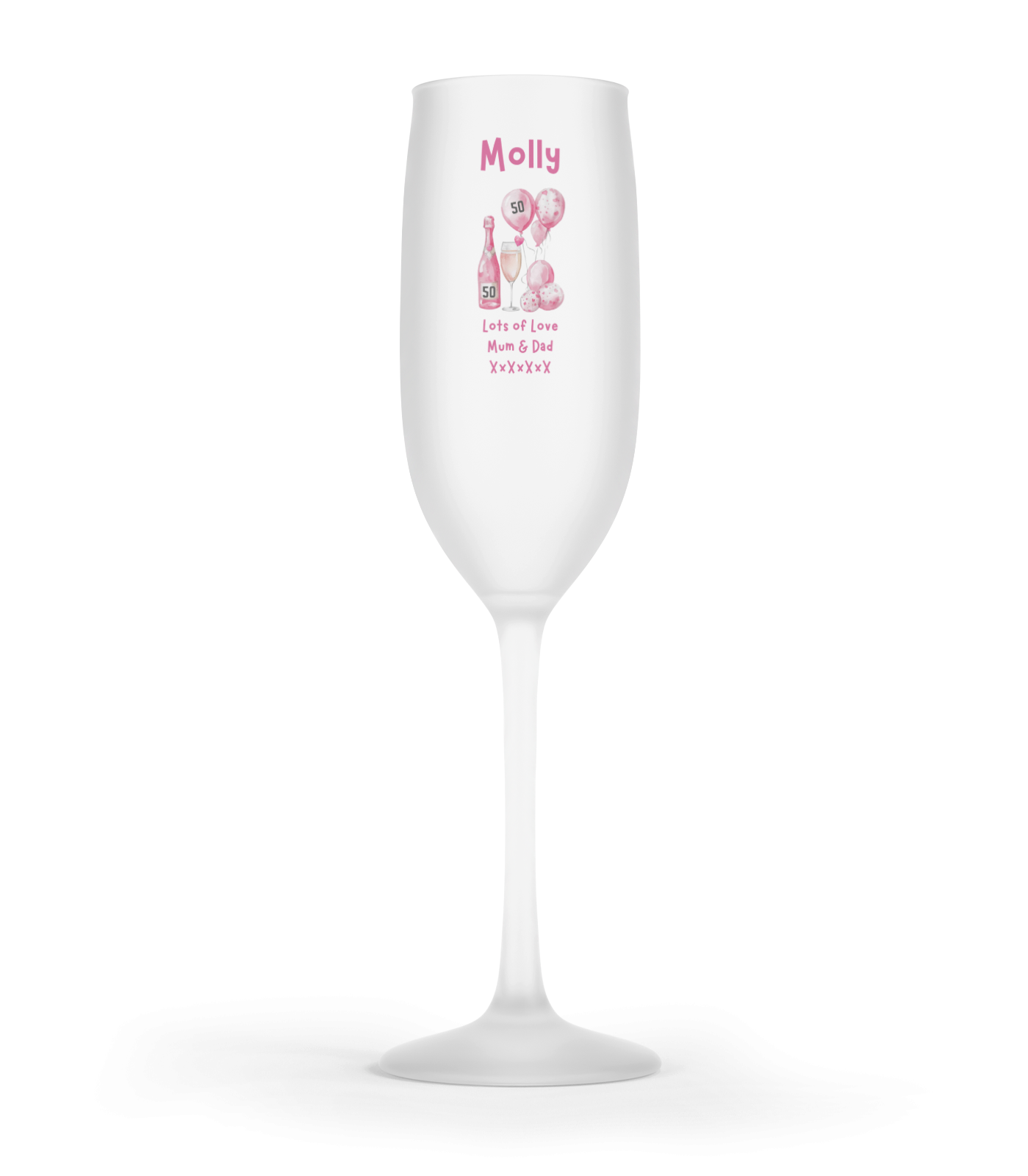Personalised Flute Glass - 50th Birthday Pink Balloons