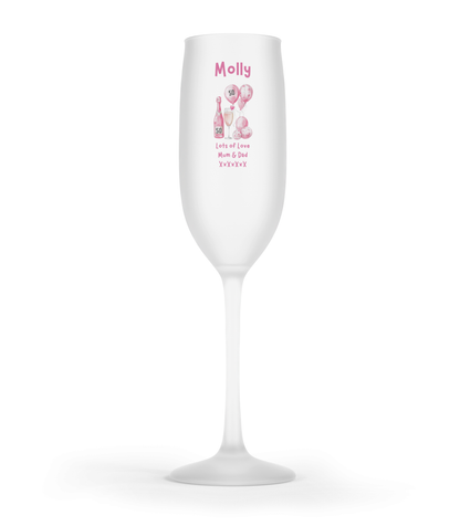 Personalised Flute Glass - 50th Birthday Pink Balloons