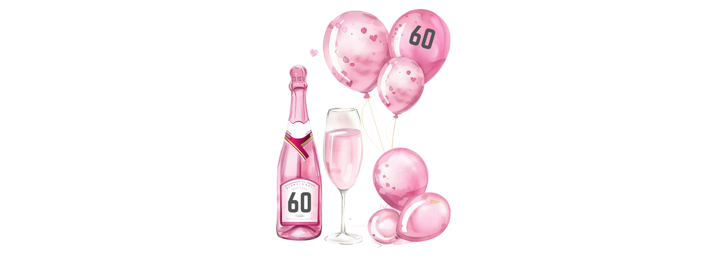 Personalised Flute Glass - 60th Birthday Pink Balloons