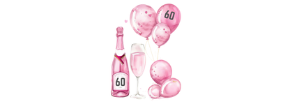 Personalised Flute Glass - 60th Birthday Pink Balloons