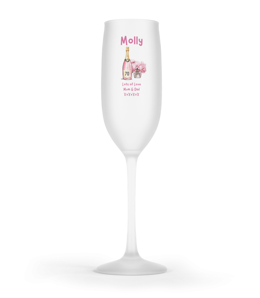 Personalised Flute Glass - 70th Birthday Pink Balloons