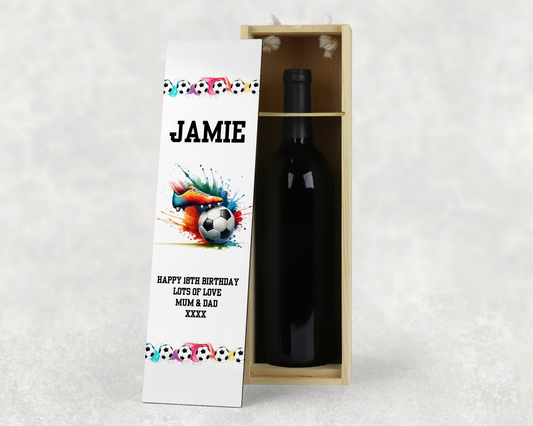 Personalised Wooden Wine Bottle Gift Box - Football Boot Design