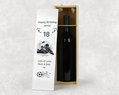 Personalised Wooden Wine Bottle Gift Box - Football Crazy Design