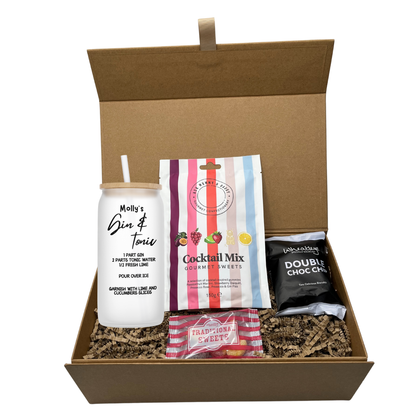 Personalised Gin & Tonic Design Frosted Glass Tumbler Hamper Gift Box