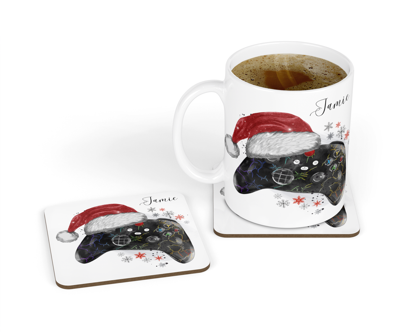 Personalised Mug & Coaster - Christmas Gaming Controller Design