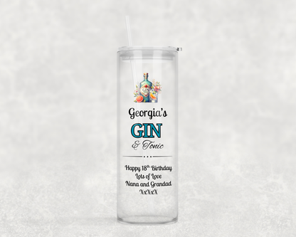Personalised Tall Glass Tumbler - Gin & Tonic Design