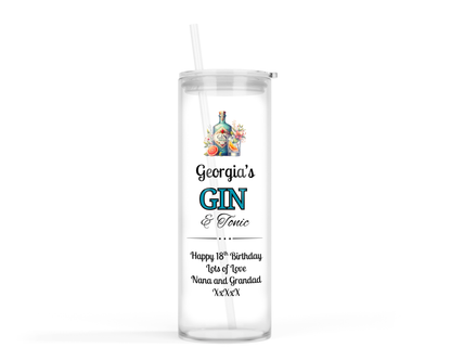 Personalised Tall Glass Tumbler - Gin & Tonic Design