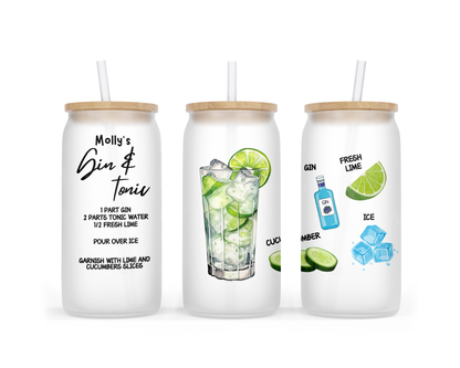 Personalised Frosted Glass Tumbler - Gin & Tonic Design