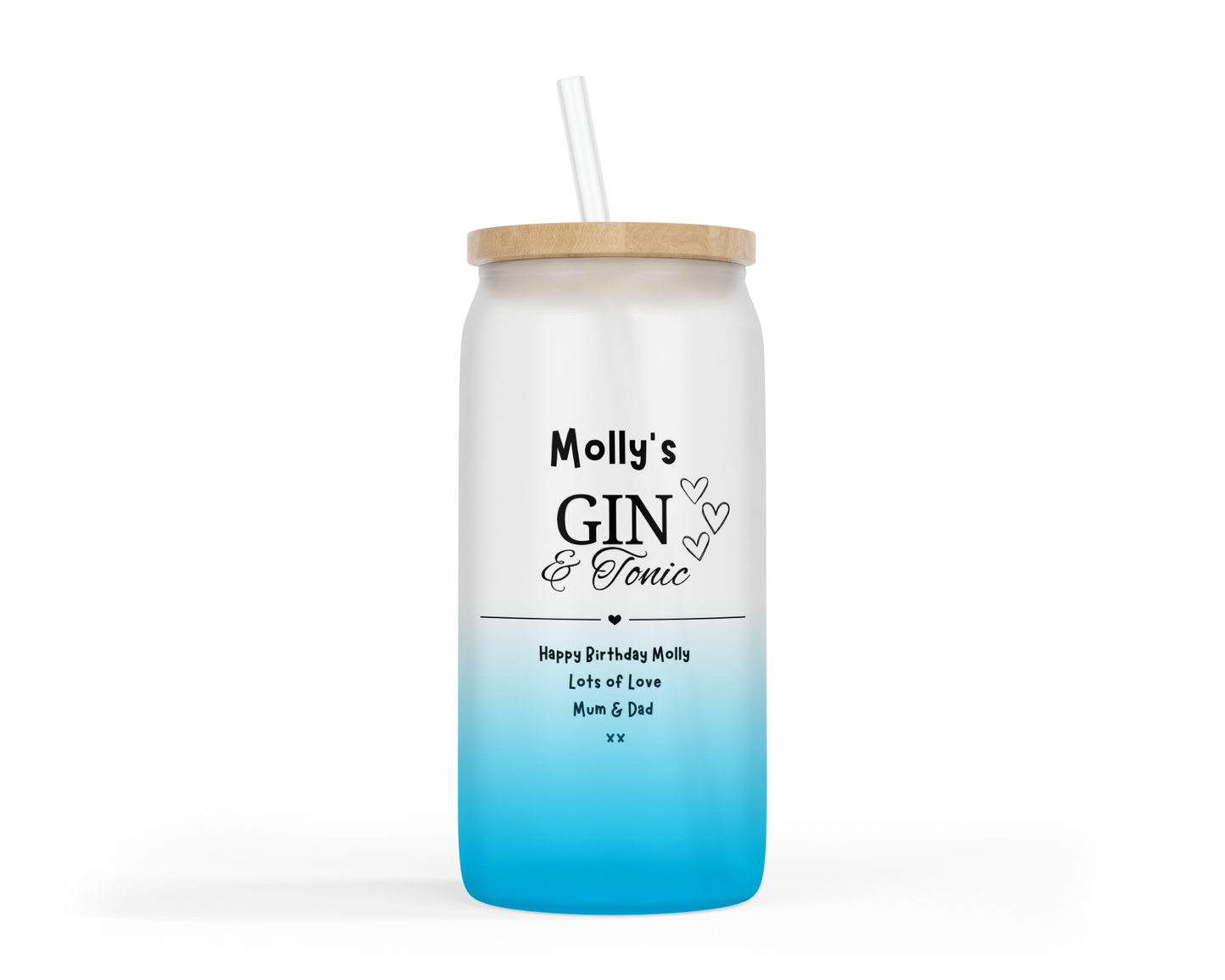 Personalised Ombre Coloured Glass Tumbler - Gin & Tonic Design