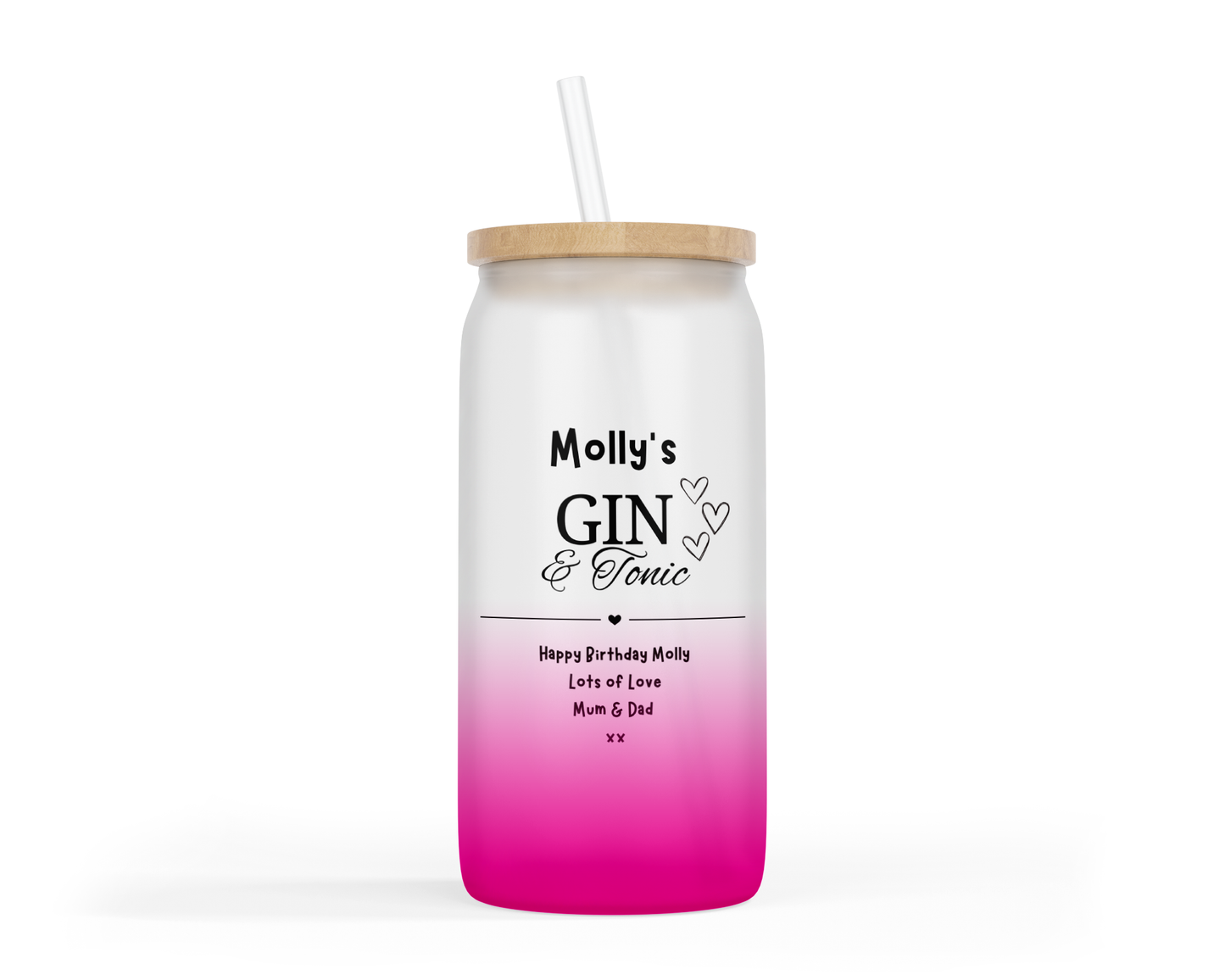 Personalised Ombre Coloured Glass Tumbler - Gin & Tonic Design