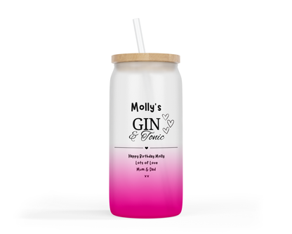 Personalised Ombre Coloured Glass Tumbler - Gin & Tonic Design